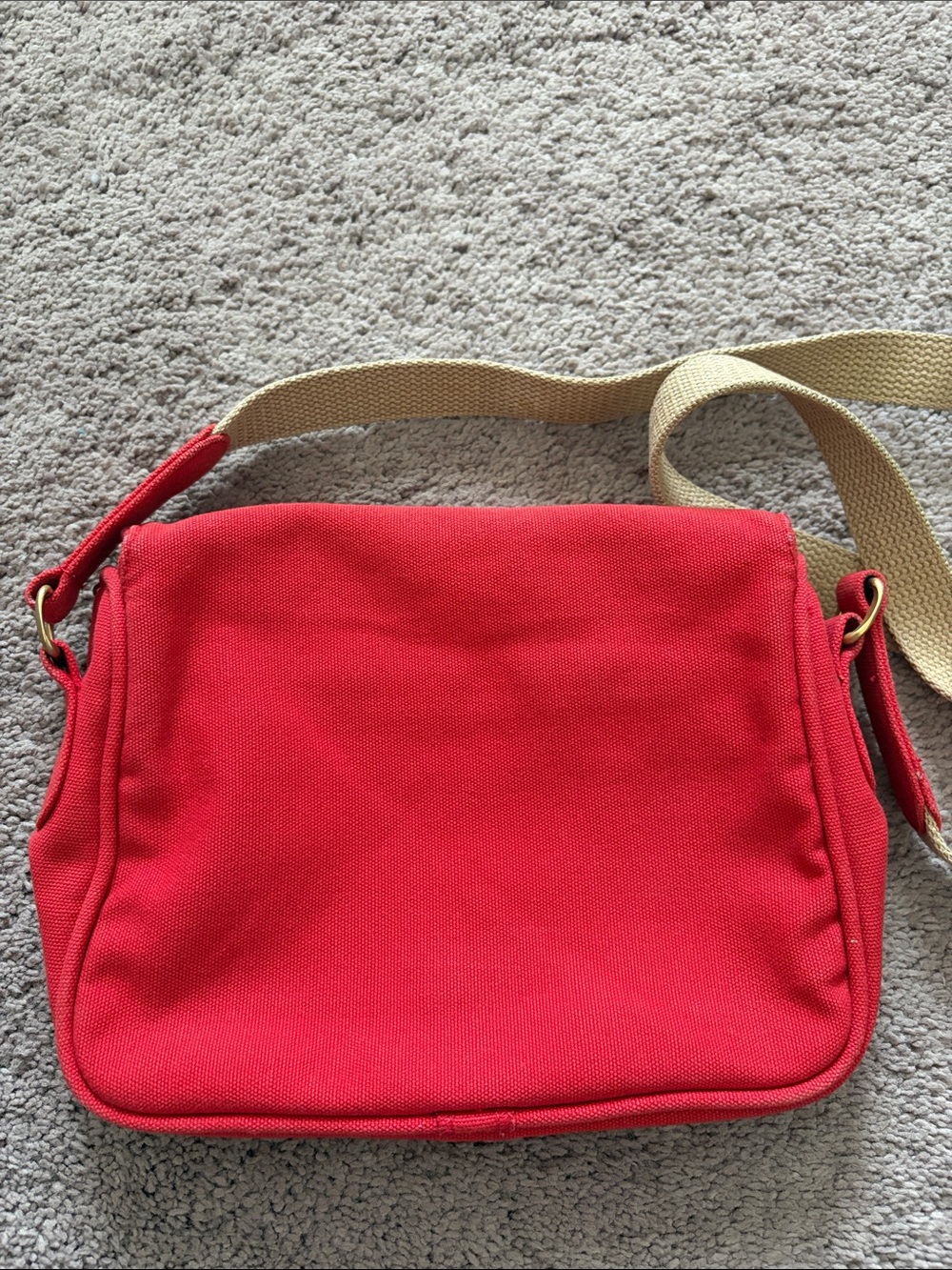 Red Canvas Crossbody Bag with Beige Strap - Picture 8 of 11